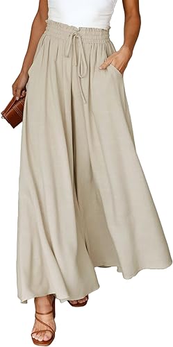 Pants for Women Casual Elastic Waist Wide Leg Pants with Pockets