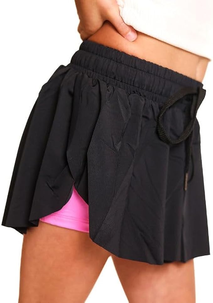 Youth Girls Flowy Athletic Shorts with Spandex Liner. Butterfly Shorts for Fitness, Running, Sports with Drawstring Closure