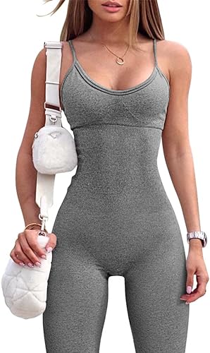 Womens Seamless Spaghetti Strap Leisure Yoga Workout Gym Leggings Padded Bra Jumpsuit