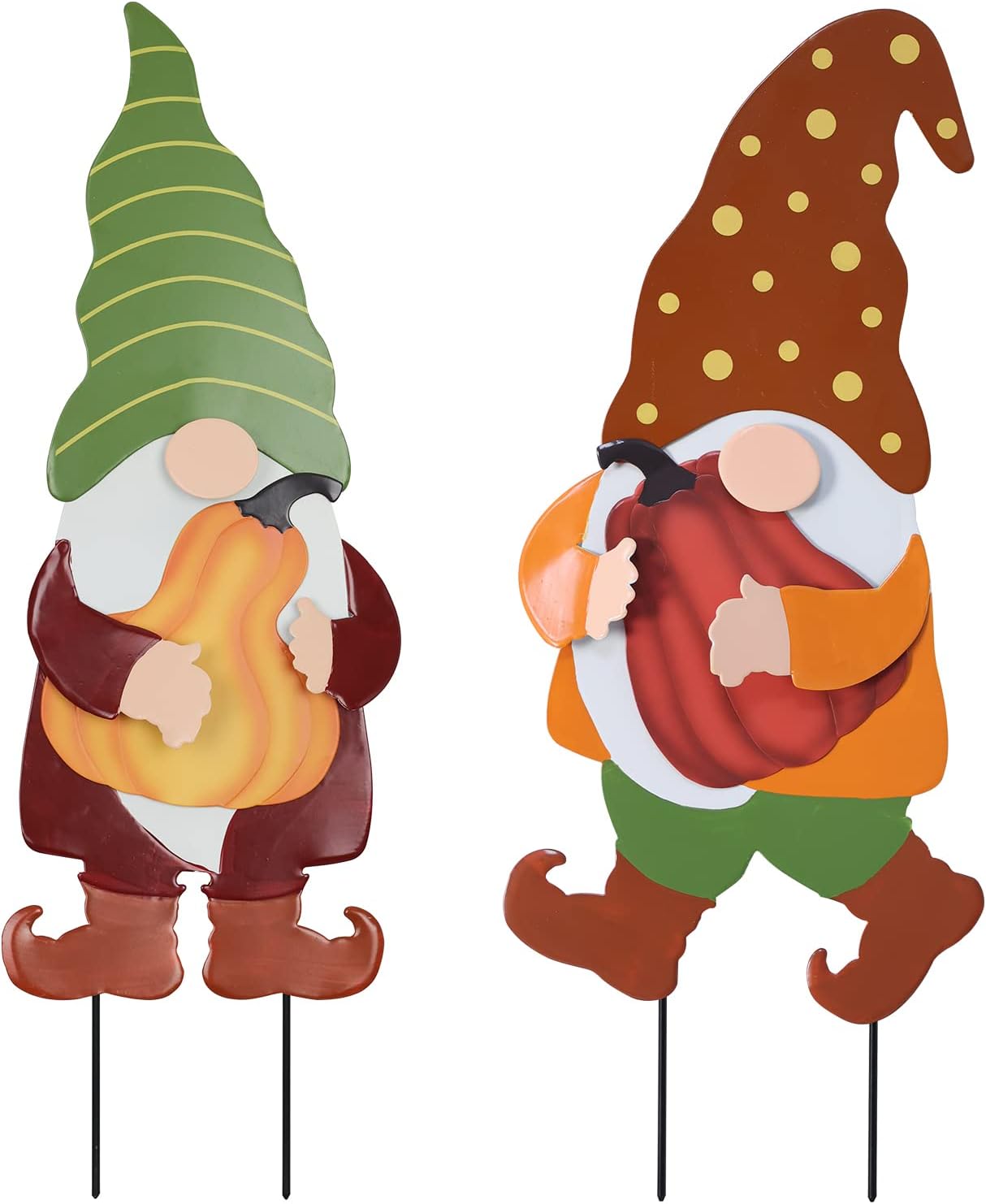 Outdoor Fall Decorations for Home, 25″ Decorative Garden Stakes 2 Pack with Gnomes Pumpkin Fall Decor, Metal Yard Sign for Outside Garden Yard Lawn Patio Backyard Thanksgiving Decorations