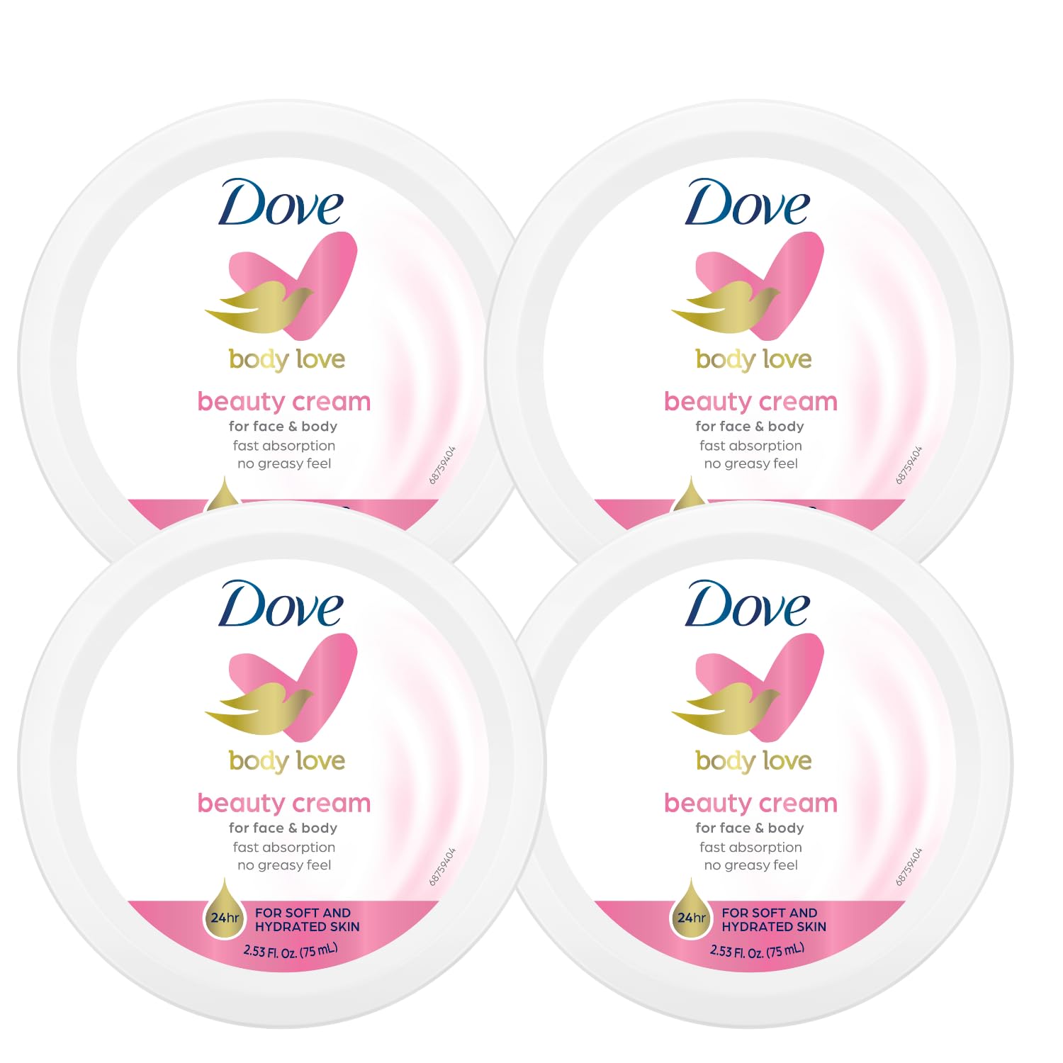 Nourishing Body Care, Face, Hand, and Body Beauty Cream for Normal to Dry Skin Lotion for Women with 24-Hour Moisturization, 4-Pack, 2.53 Oz Each Jar