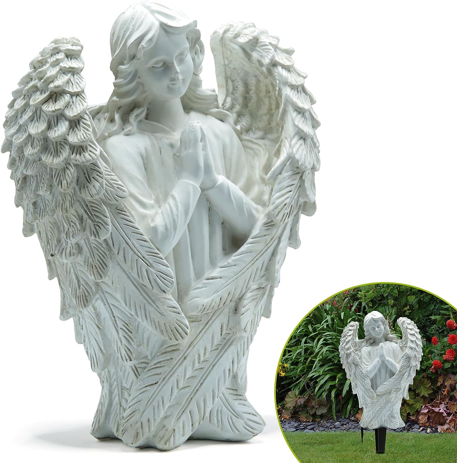 Angel Statue Cemetery Decorations for Grave, Halloween Decoration-White Angel Statue with Spikes,Garden Statues Outdoor Home Decor,Unique Flower Vase,Memorial Gifts for Loss of Loved One