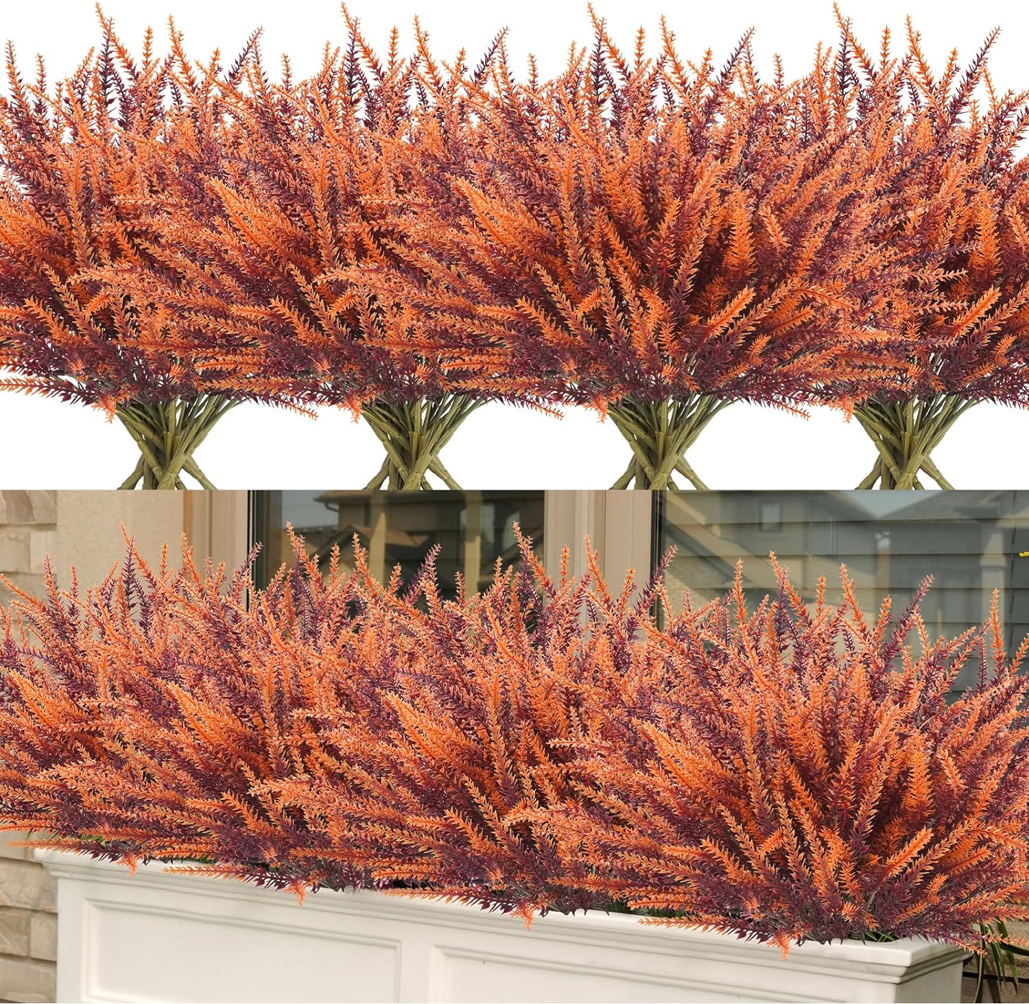40 Pcs Artificial Fall Flowers for Outdoors UV Resistant Artificial Fall Lavender Outdoor Flowers Fake Greenery Shrubs for Home Indoor Outside Garden Patio Porch Fall Decor